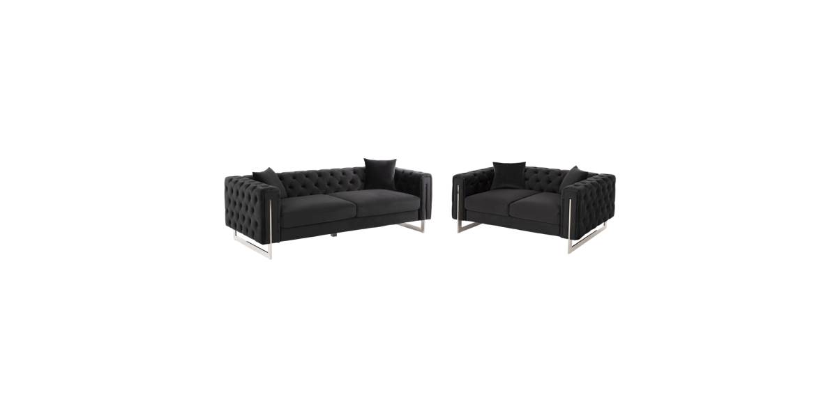 ΣΕΤ ΣΑΛΟΝΙ 2ΤΜΧ MOBAR τ.CHESTERFIELD HM11936.04 ΜΑΥΡΟ ΒΕΛΟΥΔΟ-ΜΕΤΑΛ.ΠΟΔΙΑ