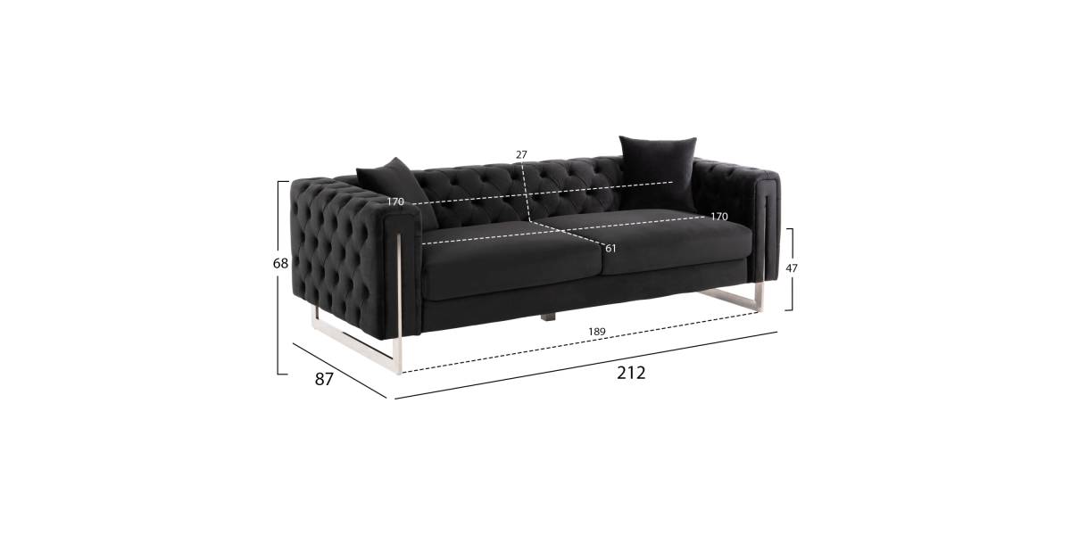 ΣΕΤ ΣΑΛΟΝΙ 2ΤΜΧ MOBAR τ.CHESTERFIELD HM11936.04 ΜΑΥΡΟ ΒΕΛΟΥΔΟ-ΜΕΤΑΛ.ΠΟΔΙΑ