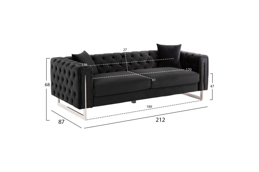 ΣΕΤ ΣΑΛΟΝΙ 2ΤΜΧ MOBAR τ.CHESTERFIELD HM11936.04 ΜΑΥΡΟ ΒΕΛΟΥΔΟ-ΜΕΤΑΛ.ΠΟΔΙΑ