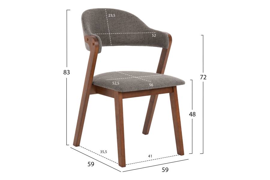 ΚΑΡΕΚΛΑ RIDER HM9734.01 RUBBERWOOD ΣΕ ΚΑΡΥΔΙ-ΥΦΑΣΜΑ ΓΚΡΙ 59x59x83Yεκ.