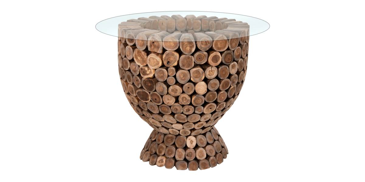 ΤΡΑΠΕΖΙ BAR ΣΤΡΟΓΓΥΛΟ LEEROY HM9806 KOMMATIA ΞΥΛΟΥ TEAK Φ900x103Υεκ.
