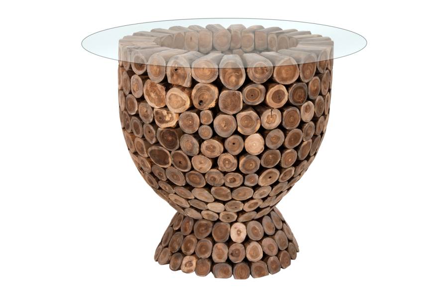 ΤΡΑΠΕΖΙ BAR ΣΤΡΟΓΓΥΛΟ LEEROY HM9806 KOMMATIA ΞΥΛΟΥ TEAK Φ900x103Υεκ.