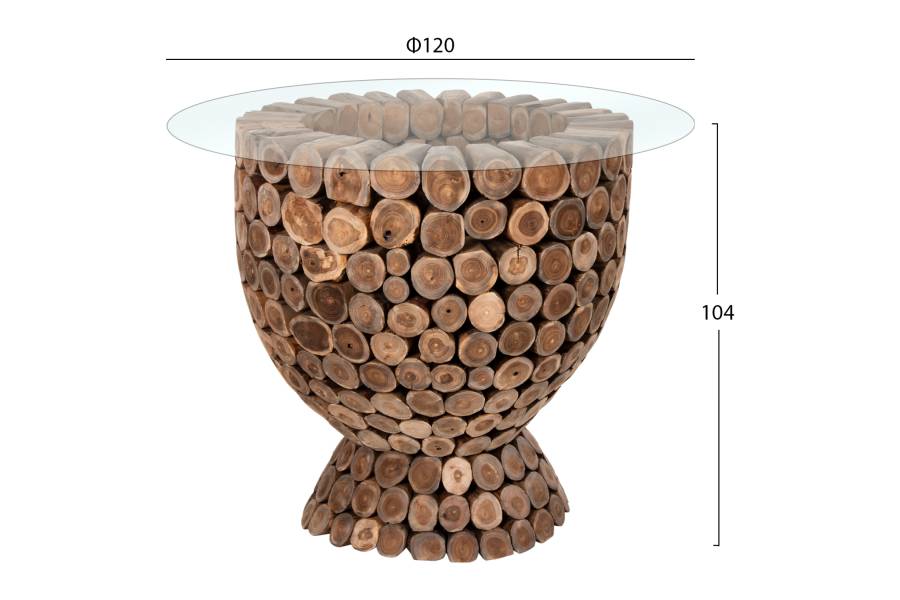 ΤΡΑΠΕΖΙ BAR ΣΤΡΟΓΓΥΛΟ LEEROY HM9806 KOMMATIA ΞΥΛΟΥ TEAK Φ900x103Υεκ.