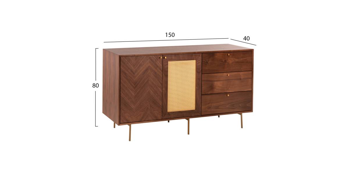 ΜΠΟΥΦΕΣ MEEN HM9735 MDF ΜΕ ΦΥΣΙΚΟ ΚΑΠΛΑΜΑ ΚΑΡΥΔΙΑΣ-ΧΡΥΣΑ ΜΕΤΑΛΛΙΚΑ ΠΟΔΙΑ 150x40x80Υεκ