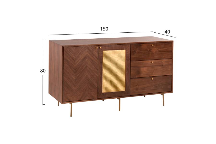 ΜΠΟΥΦΕΣ MEEN HM9735 MDF ΜΕ ΦΥΣΙΚΟ ΚΑΠΛΑΜΑ ΚΑΡΥΔΙΑΣ-ΧΡΥΣΑ ΜΕΤΑΛΛΙΚΑ ΠΟΔΙΑ 150x40x80Υεκ