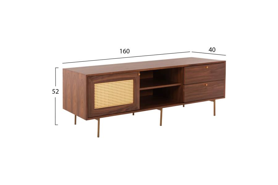ΕΠΙΠΛΟ ΤΗΛΕΟΡΑΣΗΣ MEEN HM9736 MDF ΜΕ ΚΑΠΛΑΜΑ ΚΑΡΥΔΙΑΣ-ΧΡΥΣΑ ΠΟΔΙΑ 160x40x52Υεκ.