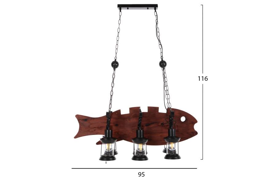 ΦΩΤΙΣΤΙΚΟ ΟΡΟΦΗΣ ΚΡΕΜΑΣΤΟ 6-ΦΩΤΟ HM4118 ΞΥΛΙΝΟ ΨΑΡΙ-ΜΑΥΡΟ ΜΕΤΑΛΛΟ-ΓΥΑΛΙ 95x35x116Υεκ