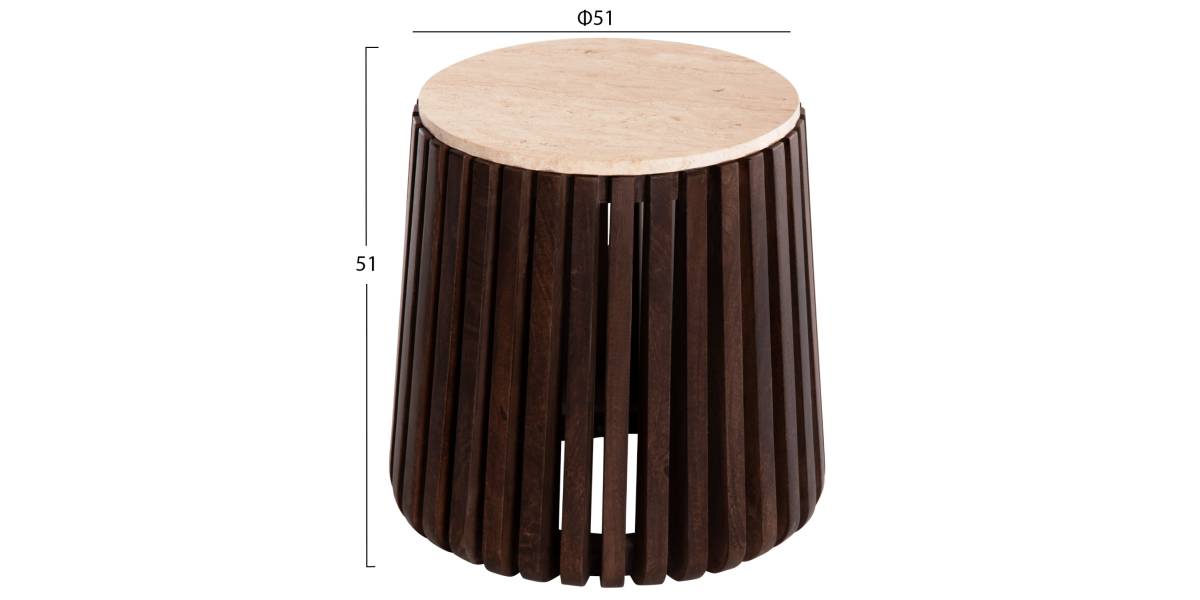 ΒΟΗΘΗΤΙΚΟ ΤΡΑΠΕΖΙ KREST HM9711 ΜΑΣΙΦ ΞΥΛΟ ΑΚΑΚΙΑΣ ΣΕ ΚΑΦΕ-ΤΡΑΒΕΡΤΙΝA Φ50x50Υεκ.