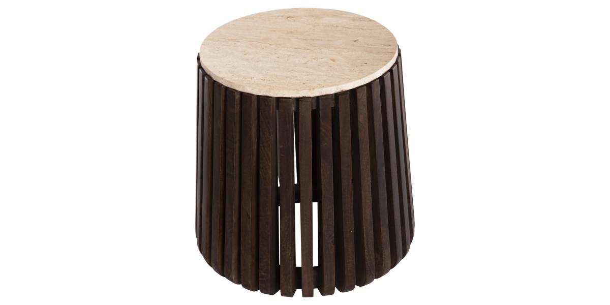 ΒΟΗΘΗΤΙΚΟ ΤΡΑΠΕΖΙ KREST HM9711 ΜΑΣΙΦ ΞΥΛΟ ΑΚΑΚΙΑΣ ΣΕ ΚΑΦΕ-ΤΡΑΒΕΡΤΙΝA Φ50x50Υεκ.