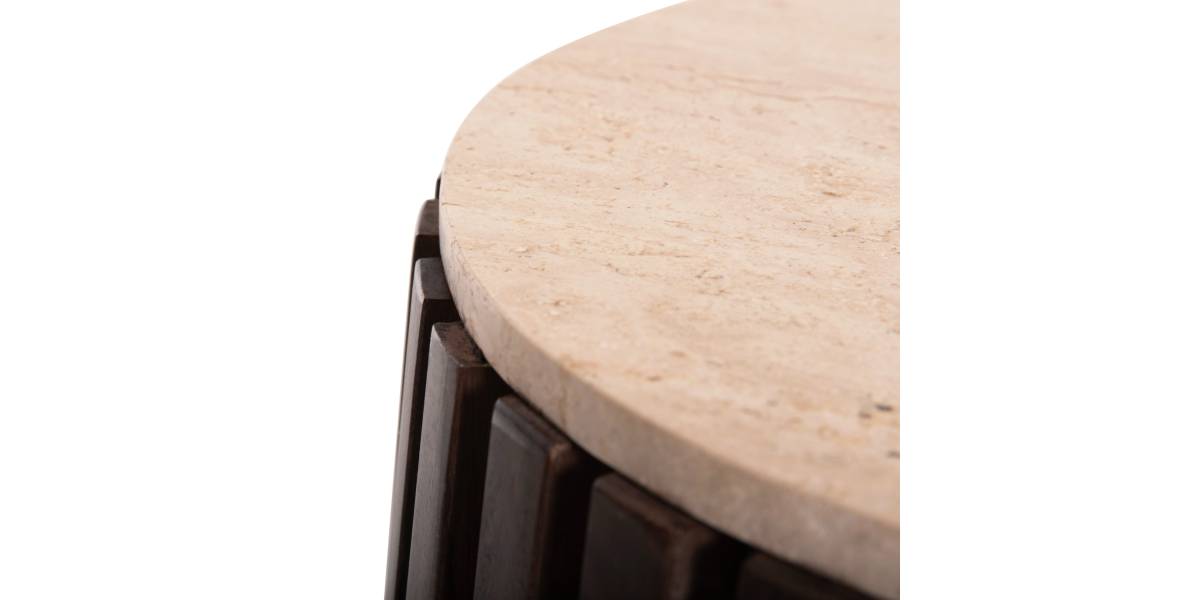 ΒΟΗΘΗΤΙΚΟ ΤΡΑΠΕΖΙ KREST HM9711 ΜΑΣΙΦ ΞΥΛΟ ΑΚΑΚΙΑΣ ΣΕ ΚΑΦΕ-ΤΡΑΒΕΡΤΙΝA Φ50x50Υεκ.
