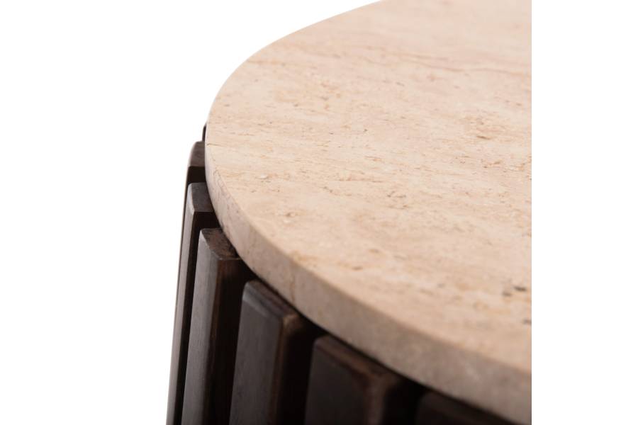 ΒΟΗΘΗΤΙΚΟ ΤΡΑΠΕΖΙ KREST HM9711 ΜΑΣΙΦ ΞΥΛΟ ΑΚΑΚΙΑΣ ΣΕ ΚΑΦΕ-ΤΡΑΒΕΡΤΙΝA Φ50x50Υεκ.
