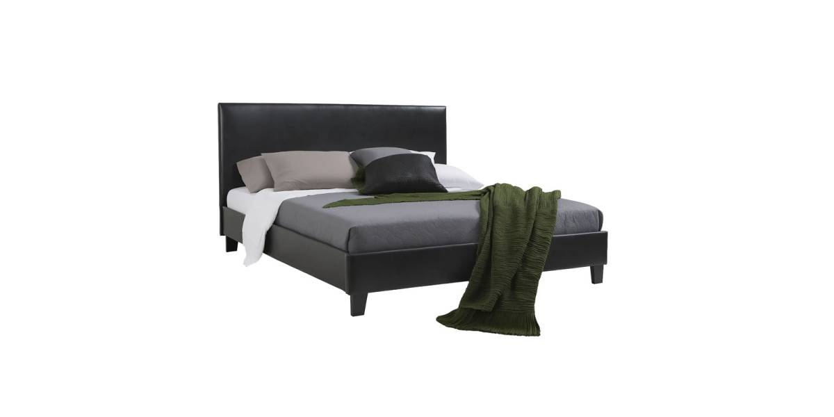 Κρεβάτι Nevil pakoworld 150x200 PU χρώμα μαύρο ματ