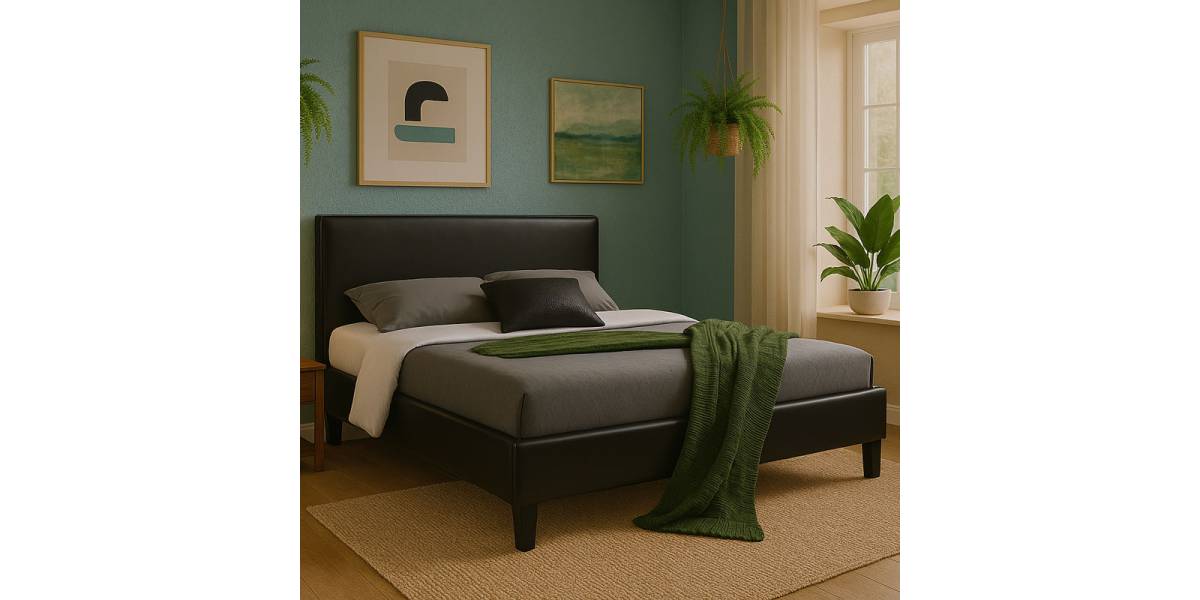 Κρεβάτι Nevil pakoworld 150x200 PU χρώμα μαύρο ματ