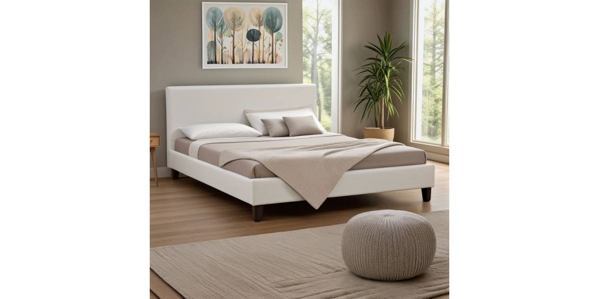 Κρεβάτι Nevil pakoworld 150x200 PU χρώμα λευκό ματ