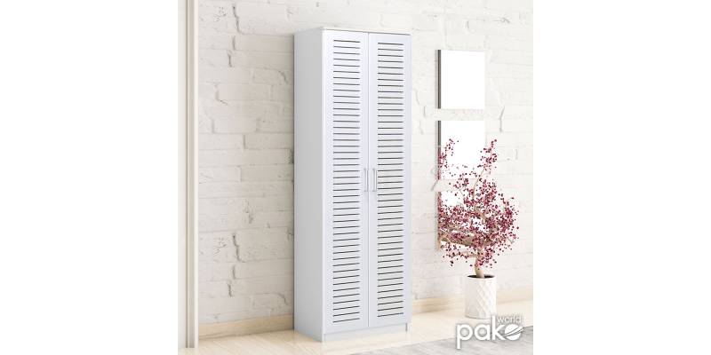 Παπουτσοθήκη-ντουλάπα SANTE pakoworld 21 ζευγών σε λευκή απόχρωση 60x37x183εκ