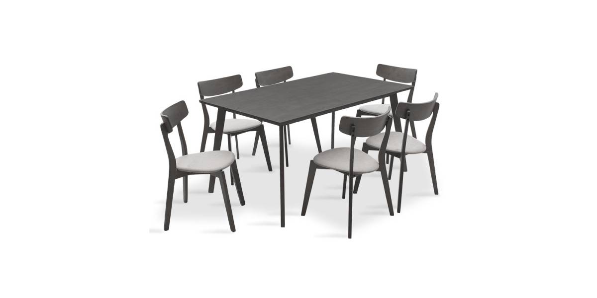 Tραπεζαρία Benson - Toto pakoworld σετ 7τμχ rustic grey - ύφασμα γκρι 150x90x75εκ