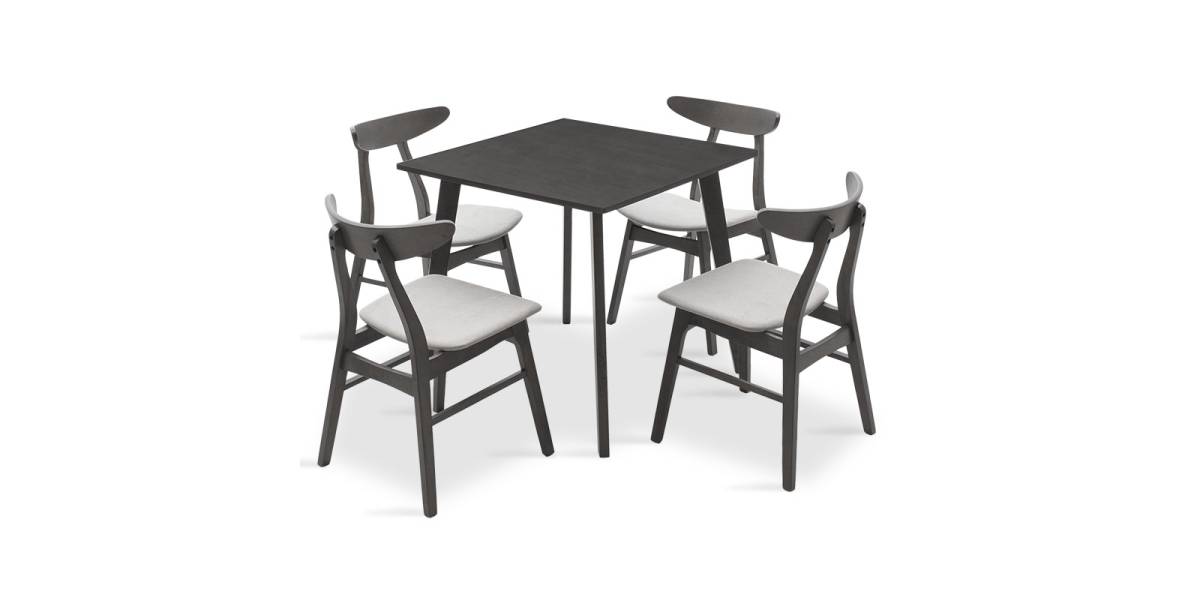 Tραπεζαρία Benson - Orlean pakoworld σετ 5τμχ rustic grey - ύφασμα γκρι 80x80x75εκ