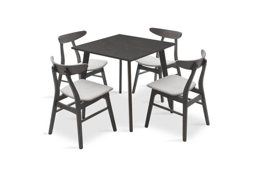 Tραπεζαρία Benson - Orlean pakoworld σετ 5τμχ rustic grey - ύφασμα γκρι 80x80x75εκ