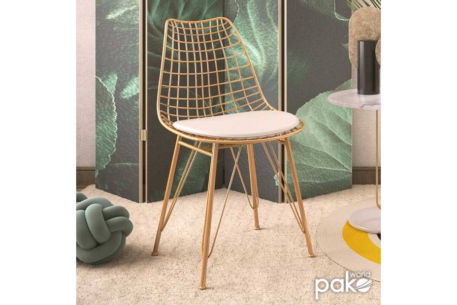 Καρέκλα Taj pakoworld μέταλλο χρυσό-μαξιλάρι PVC λευκό