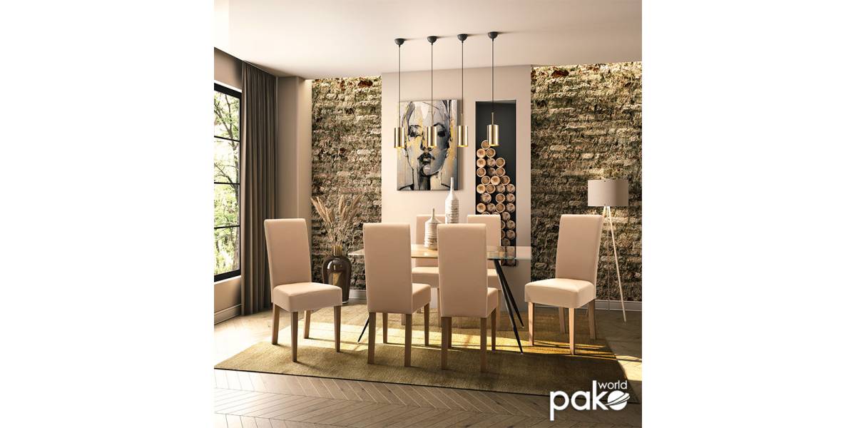 Καρέκλα Ditta pakoworld PU μόκα-πόδι μασίφ ξύλο καρυδί