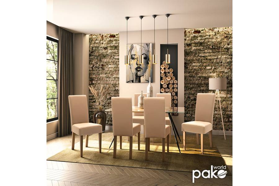 Καρέκλα Ditta pakoworld PU μόκα-πόδι μασίφ ξύλο καρυδί