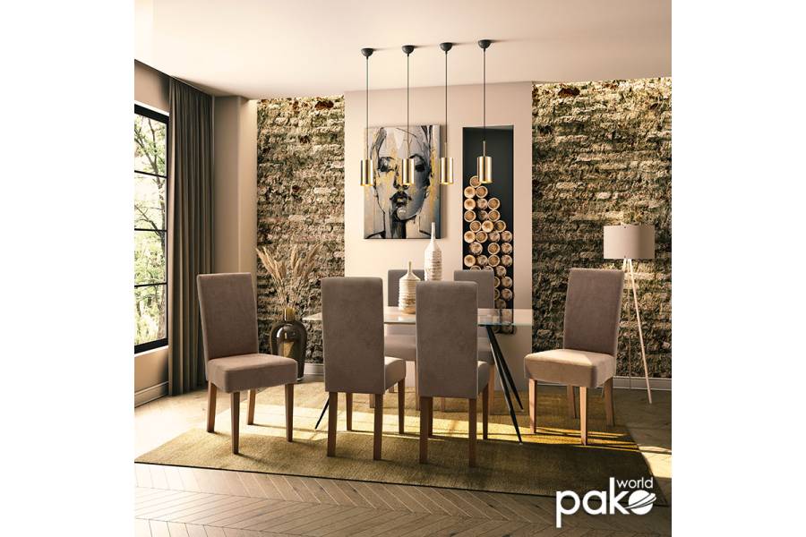 Καρέκλα Ditta pakoworld ύφασμα ανοικτό καφέ-πόδι μασίφ ξύλο καρυδί