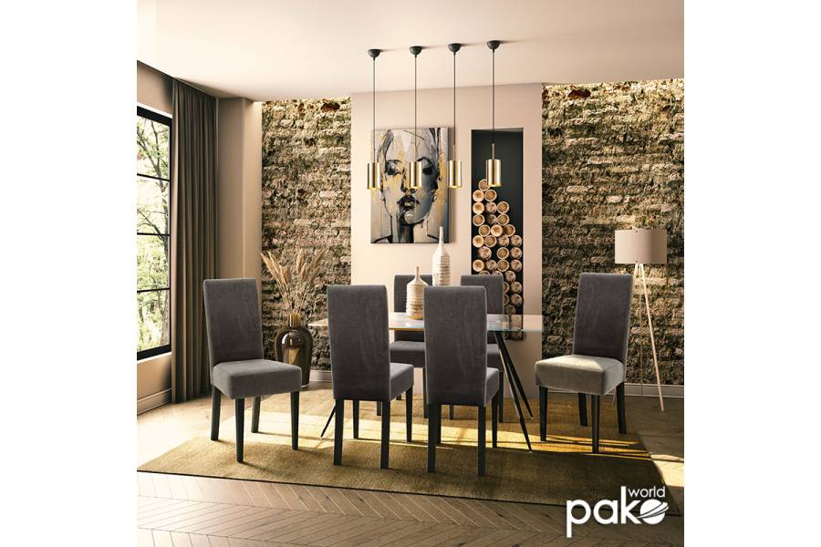 Καρέκλα Ditta pakoworld ανθρακί ύφασμα - πόδια ξύλο μασίφ wenge