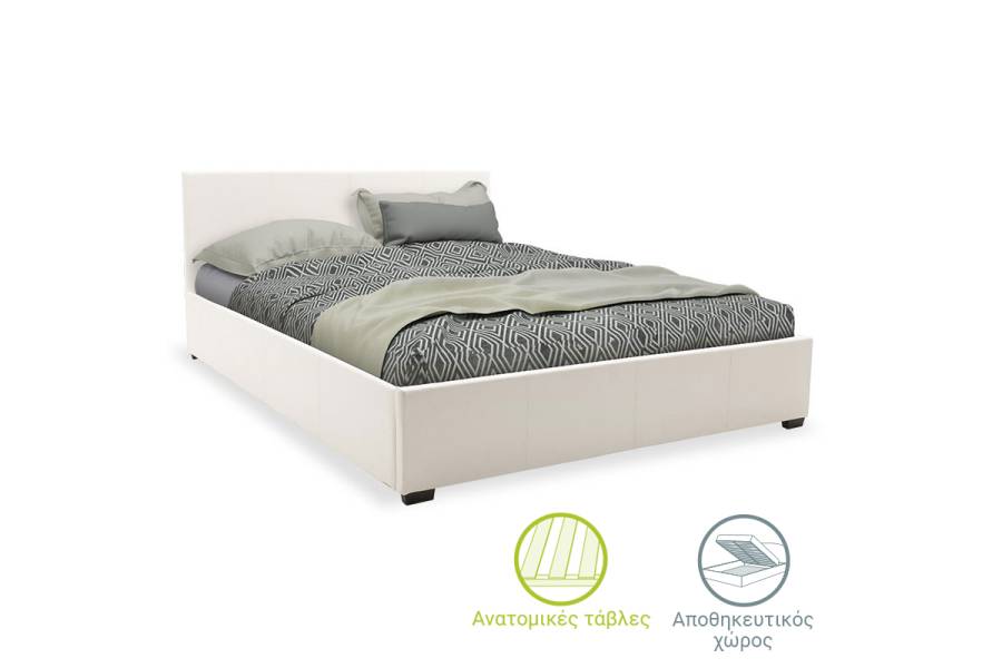 Κρεβάτι Norse pakoworld pu λευκό με αποθηκευτικό χώρο 160x200εκ
