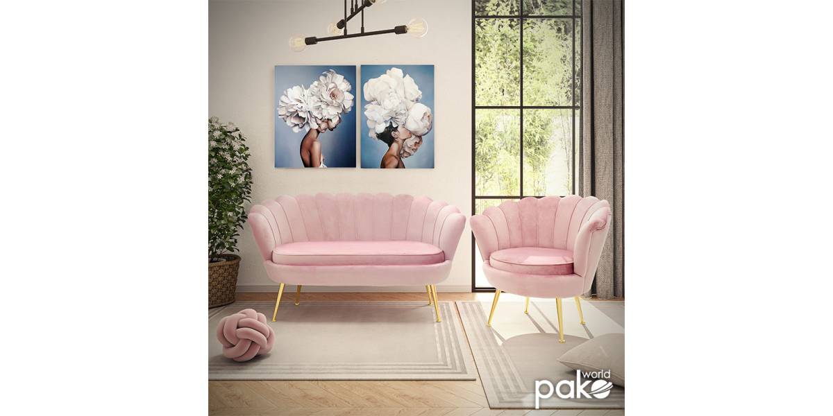 Καναπές 2θέσιος Daimon pakoworld βελούδο ροζ 134x70x77εκ