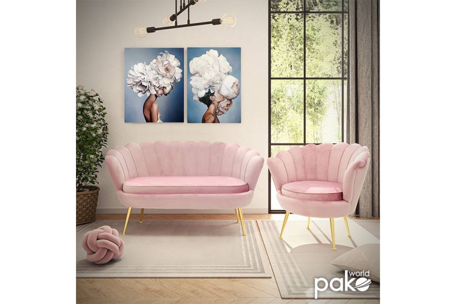 Καναπές 2θέσιος Daimon pakoworld βελούδο ροζ 134x70x77εκ