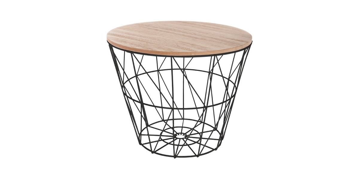 Βοηθητικό τραπέζι σαλονιού Jacot pakoworld oak-μαύρο Φ38x30,5εκ