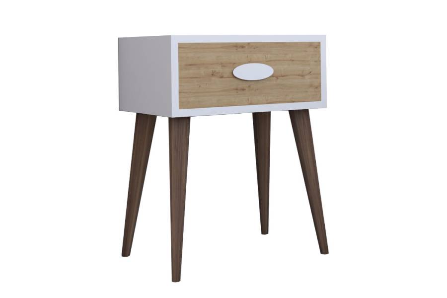 Κομοδίνο Laber pakoworld με ένα συρτάρι καρυδί-λευκό-sonoma 45x30x57.5εκ