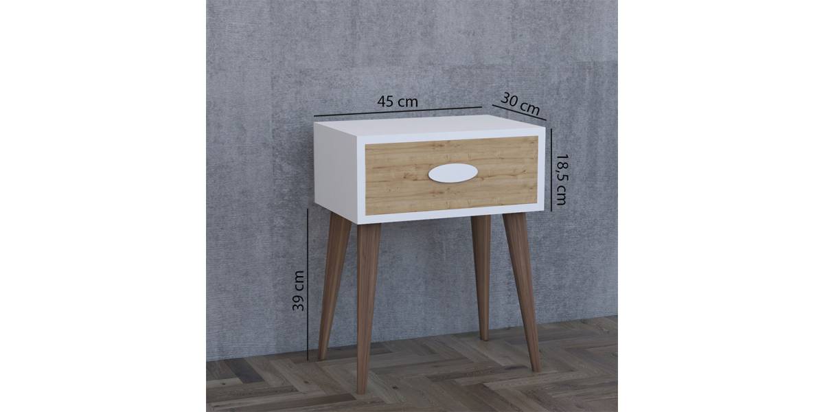 Κομοδίνο Laber pakoworld με ένα συρτάρι καρυδί-λευκό-sonoma 45x30x57.5εκ