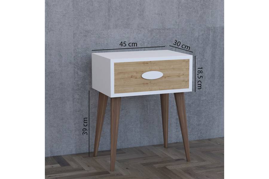 Κομοδίνο Laber pakoworld με ένα συρτάρι καρυδί-λευκό-sonoma 45x30x57.5εκ