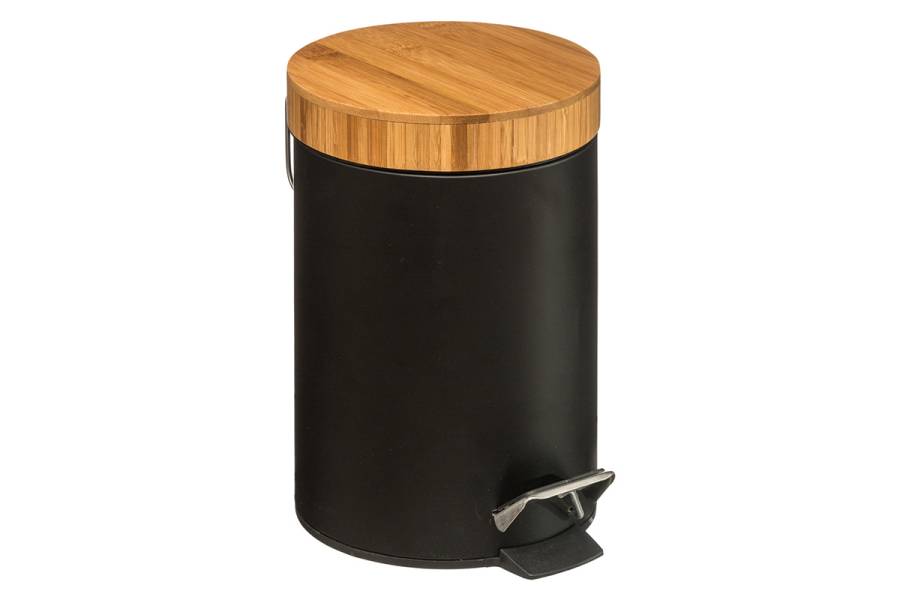 Κάδος απορριμμάτων 3L Dustbin pakoworld μέταλλο-pp μαύρο-oak