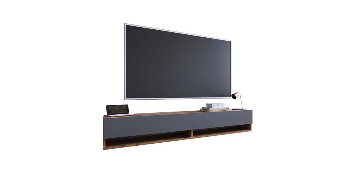 Έπιπλο τηλεόρασης επιτοίχιο Handra pakoworld ανθρακί-oak 180x31,5x29,5εκ