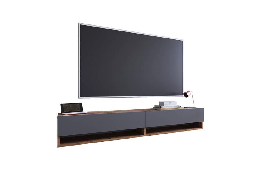 Έπιπλο τηλεόρασης επιτοίχιο Handra pakoworld ανθρακί-oak 180x31,5x29,5εκ