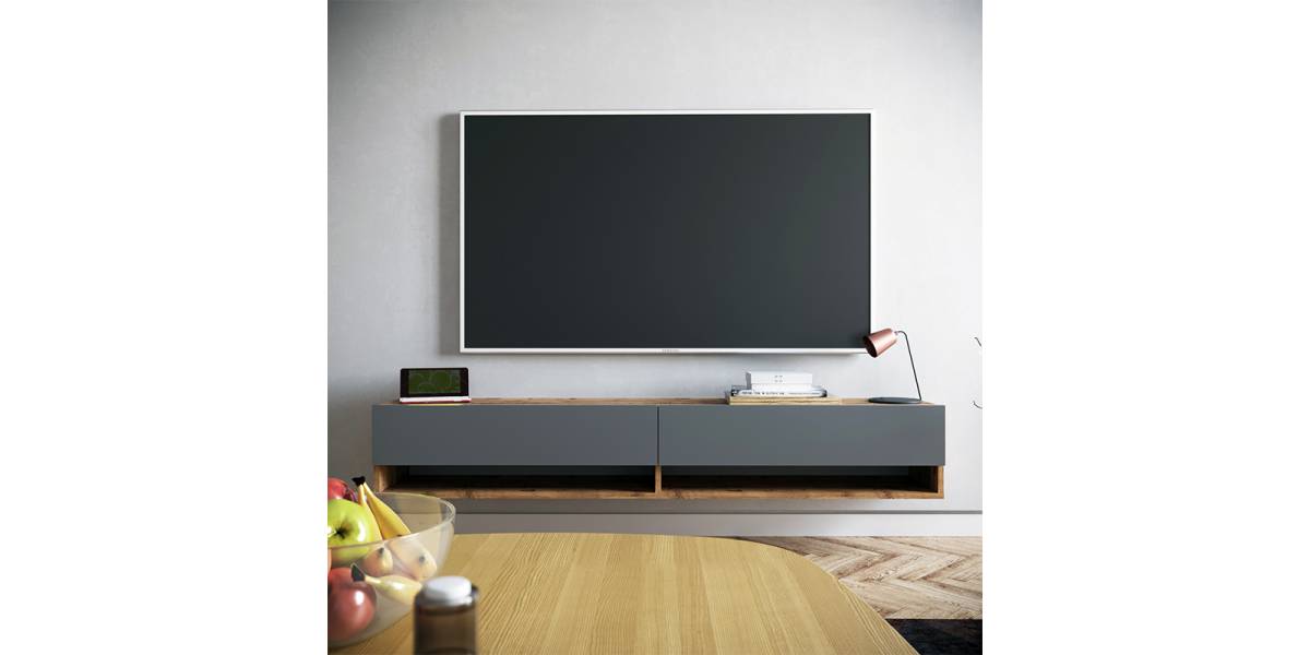 Έπιπλο τηλεόρασης επιτοίχιο Handra pakoworld ανθρακί-oak 180x31,5x29,5εκ