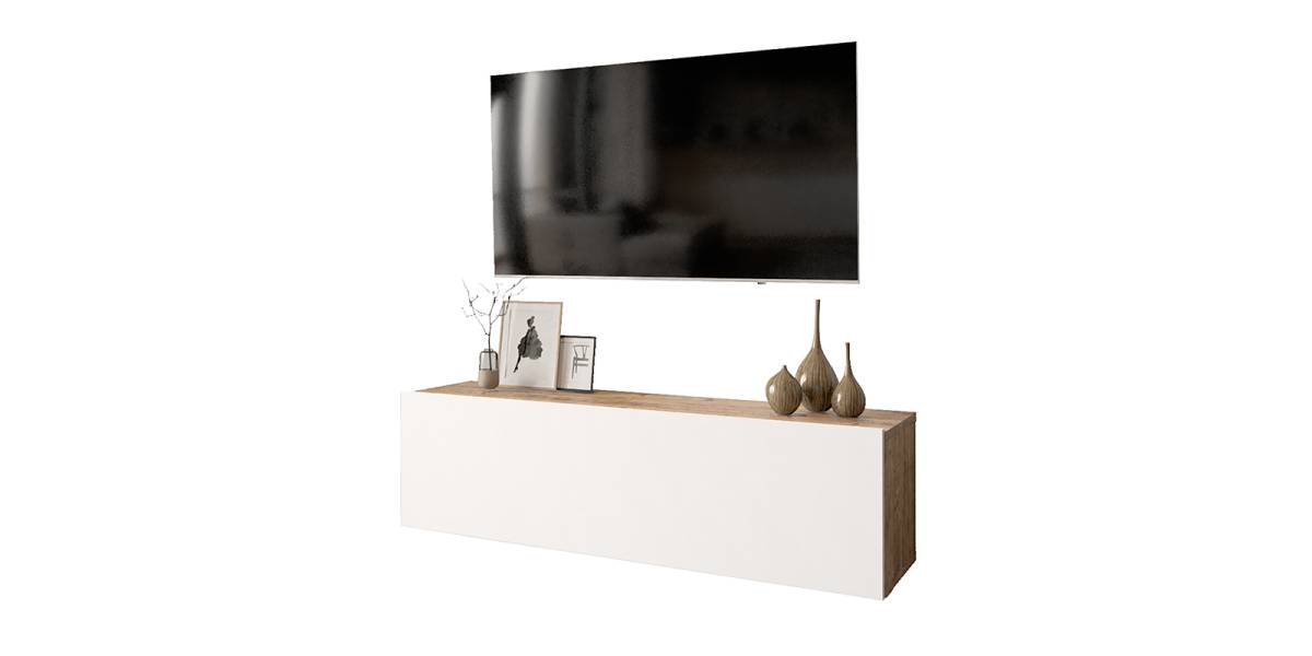 Έπιπλο τηλεόρασης επιτοίχιο Serit pakoworld λευκό-oak 100x31,5x29,5εκ