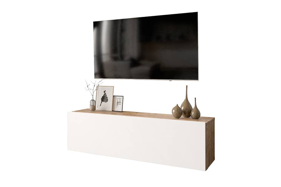 Έπιπλο τηλεόρασης επιτοίχιο Serit pakoworld λευκό-oak 100x31,5x29,5εκ