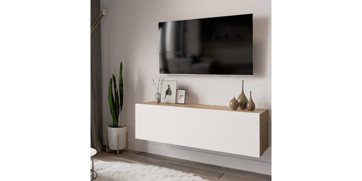 Έπιπλο τηλεόρασης επιτοίχιο Serit pakoworld λευκό-oak 100x31,5x29,5εκ