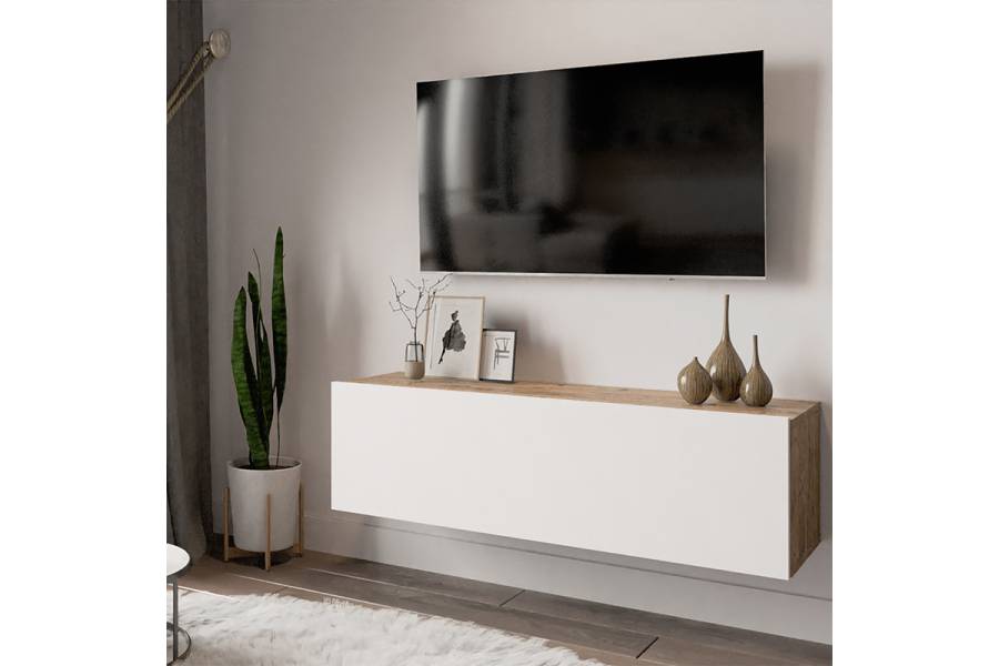 Έπιπλο τηλεόρασης επιτοίχιο Serit pakoworld λευκό-oak 100x31,5x29,5εκ