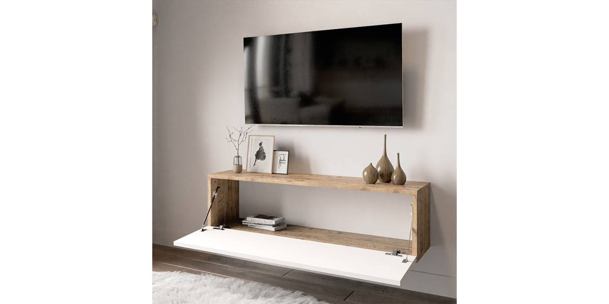 Έπιπλο τηλεόρασης επιτοίχιο Serit pakoworld λευκό-oak 100x31,5x29,5εκ