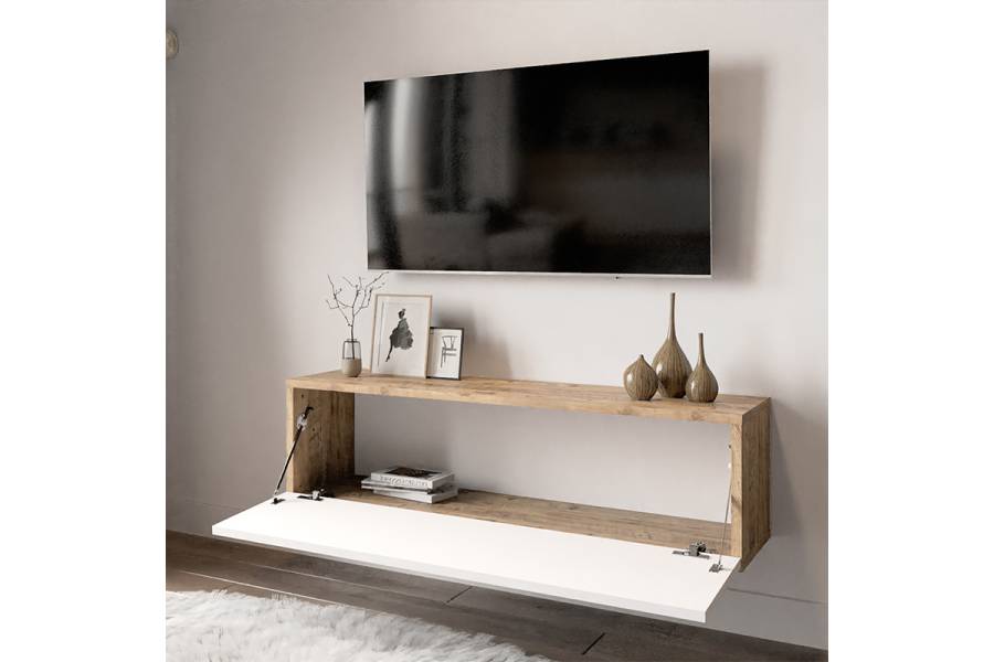 Έπιπλο τηλεόρασης επιτοίχιο Serit pakoworld λευκό-oak 100x31,5x29,5εκ