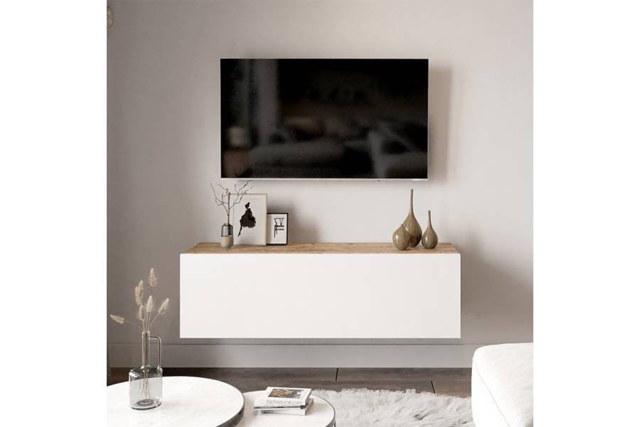 Έπιπλο τηλεόρασης επιτοίχιο Serit pakoworld λευκό-oak 100x31,5x29,5εκ