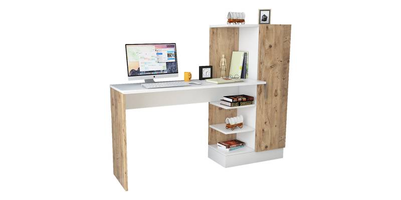 Γραφείο-ραφιέρα Kary pakoworld λευκό-oak 152,5x40x120εκ