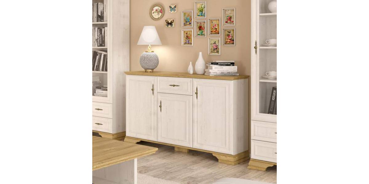 Μπουφές Jaden pakoworld golden oak-λευκό antique 137,5x39x88,5εκ