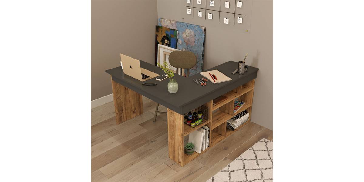 Γραφείο γωνιακό Rosaline pakoworld ανθρακί-oak 120x129x72εκ