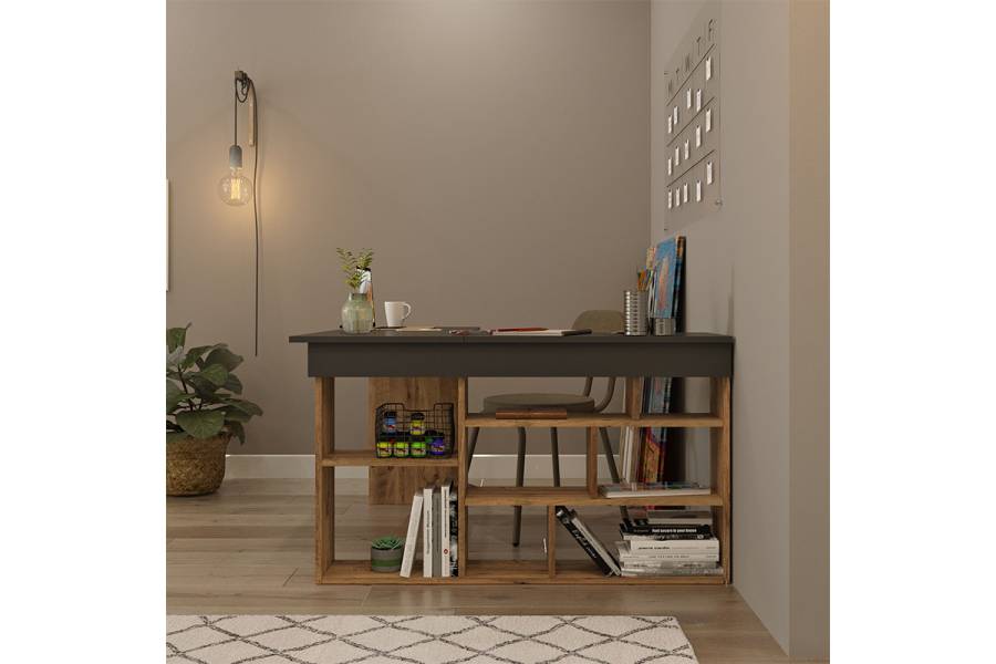 Γραφείο γωνιακό Rosaline pakoworld ανθρακί-oak 120x129x72εκ