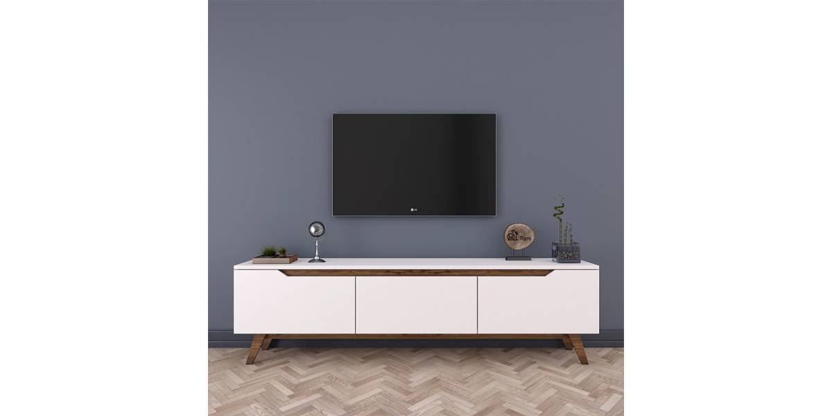 Έπιπλο τηλεόρασης Kasandra pakoworld λευκό-καρυδί 180x35x48,5εκ